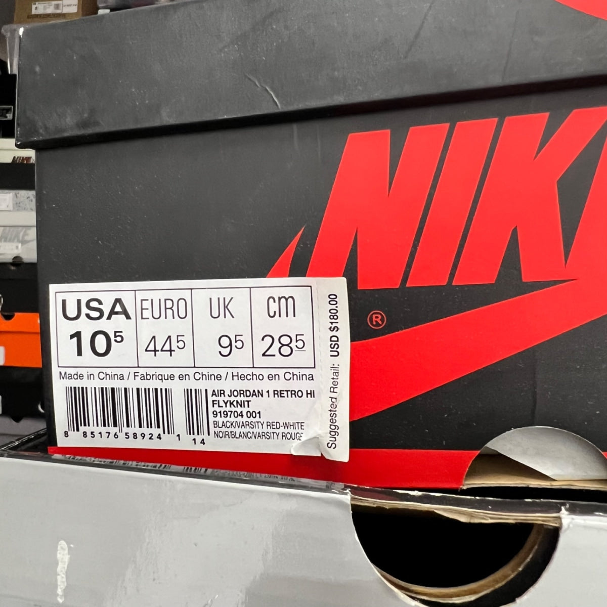 Jordan 1 Retro High Flyknit Bred 10.5 (Lightly Worn Pre-Owned)JordanBlack/Varsity Red-White - Image 7