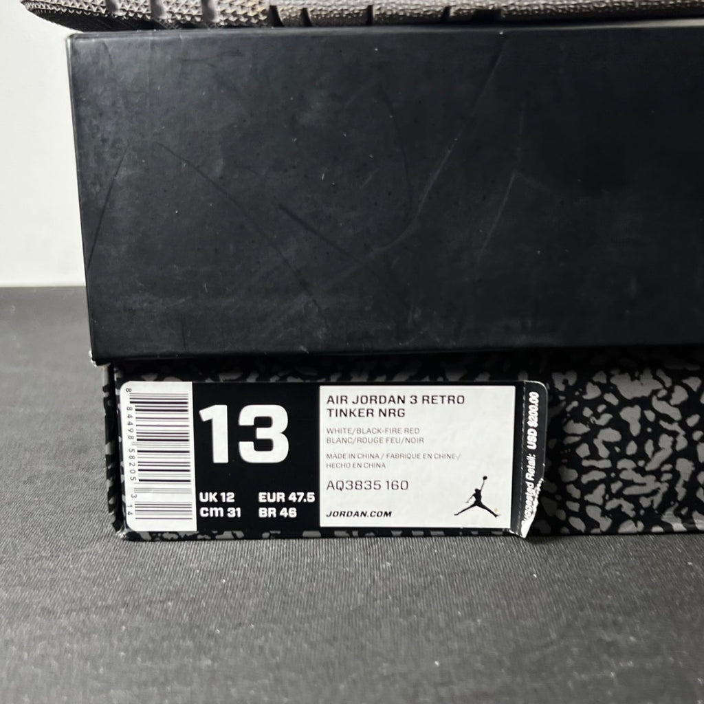 Jordan 3 Retro Tinker Hatfield 13 (Moderately Worn Pre-Owned)JordanWhite/Black-Fire Red-Cement Grey - Image 4