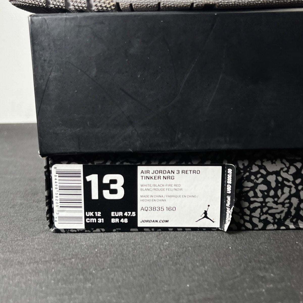 Jordan 3 Retro Tinker Hatfield 13 (Moderately Worn Pre-Owned)JordanWhite/Black-Fire Red-Cement Grey - Image 4