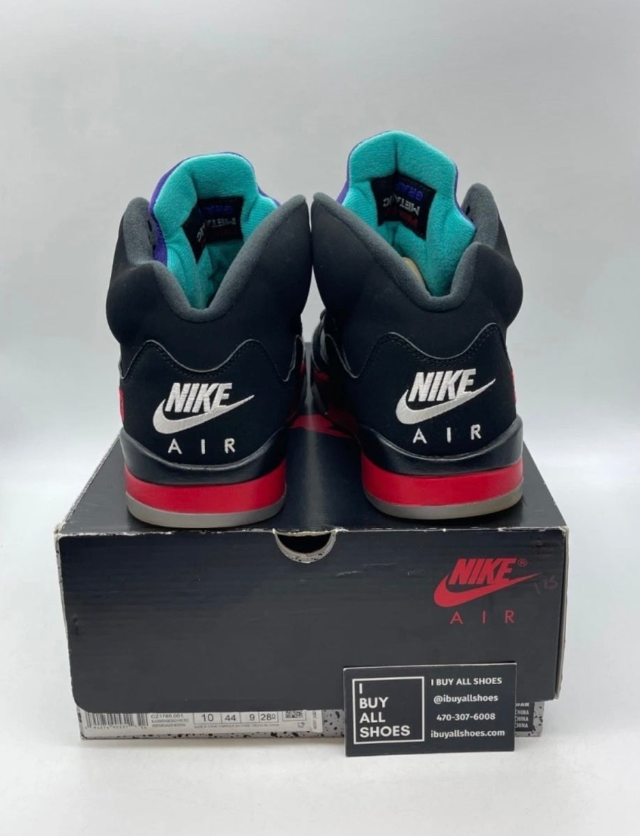 Jordan 5 Retro Top 3 10 (Lightly Worn Pre-Owned)JordanBlack/Fire Red-Grape Ice-New Emerald - Image 3