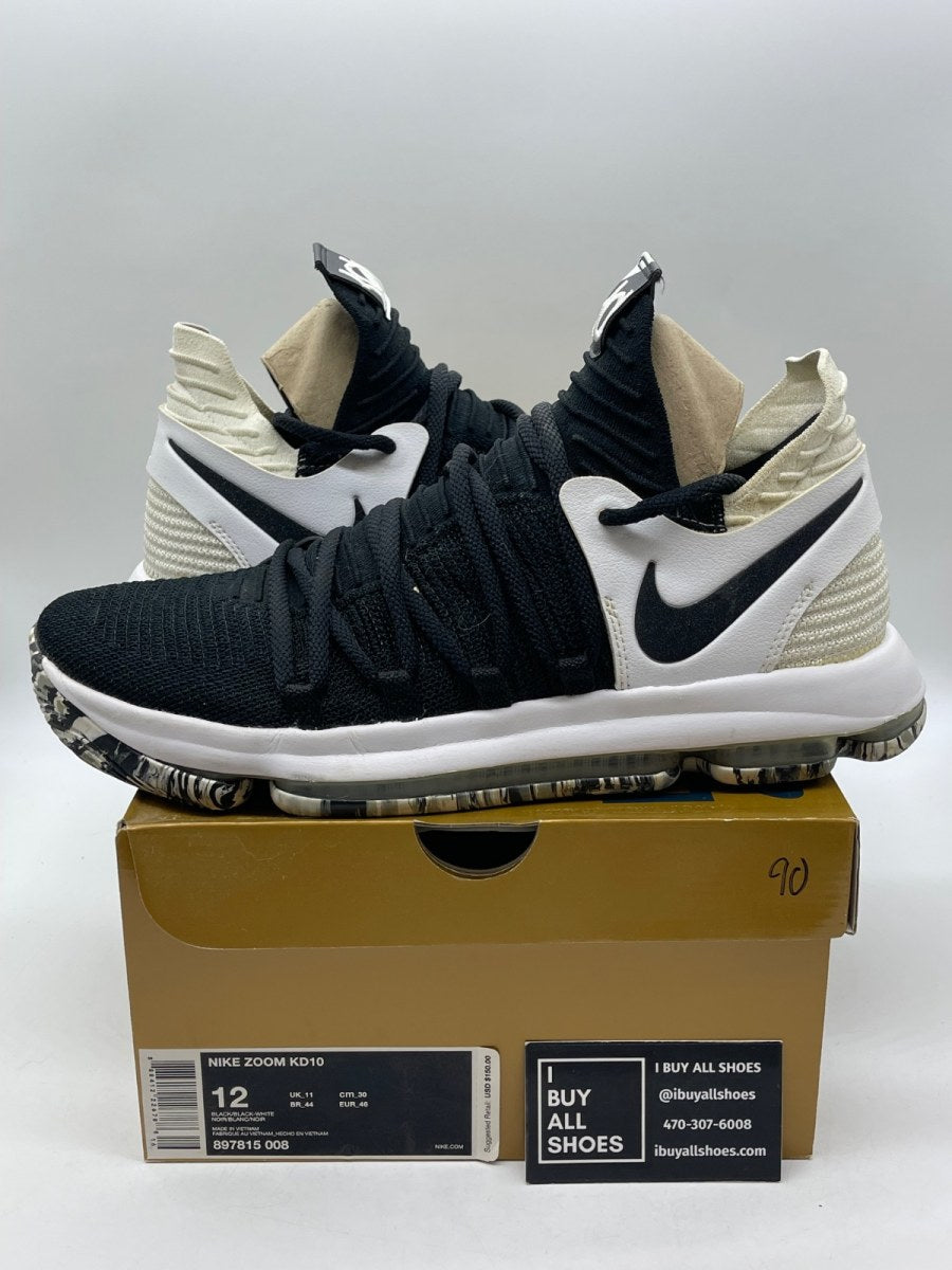 Nike KD 10 Black White 12 (Moderately Worn Pre-Owned) - Image 1