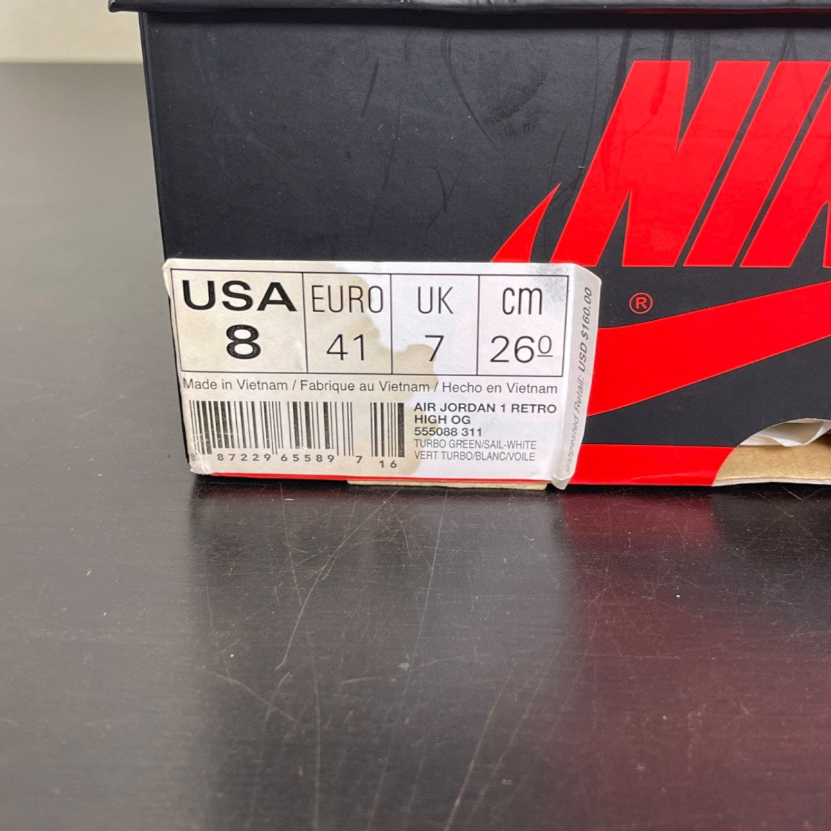 Jordan 1 Retro High Turbo Green 8 (Moderately Worn Pre-Owned)JordanTurbo Green/Sail-White-Light Smoke Grey - Image 7