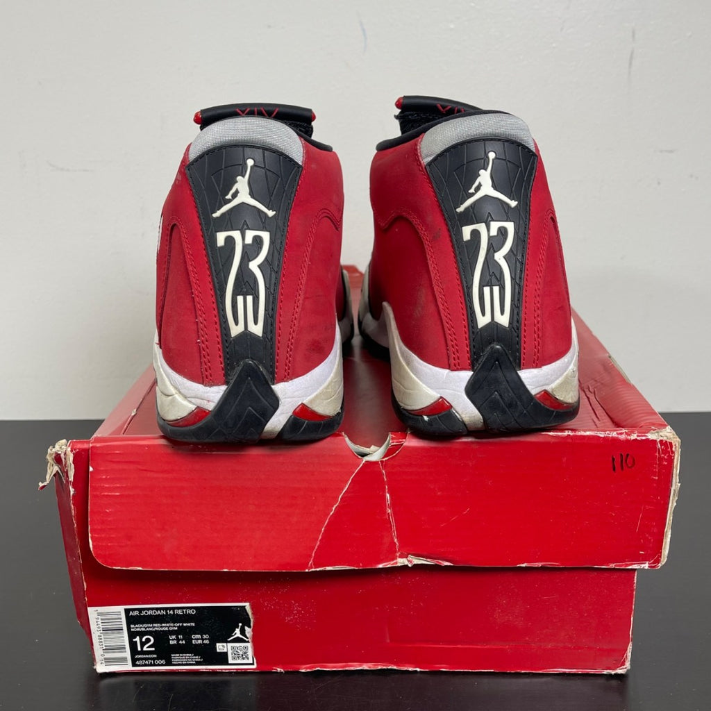 Jordan 14 Retro Gym Red Toro 12 (Moderately Worn Pre-Owned)JordanBlack/White-Off White-Gym Red - Image 4