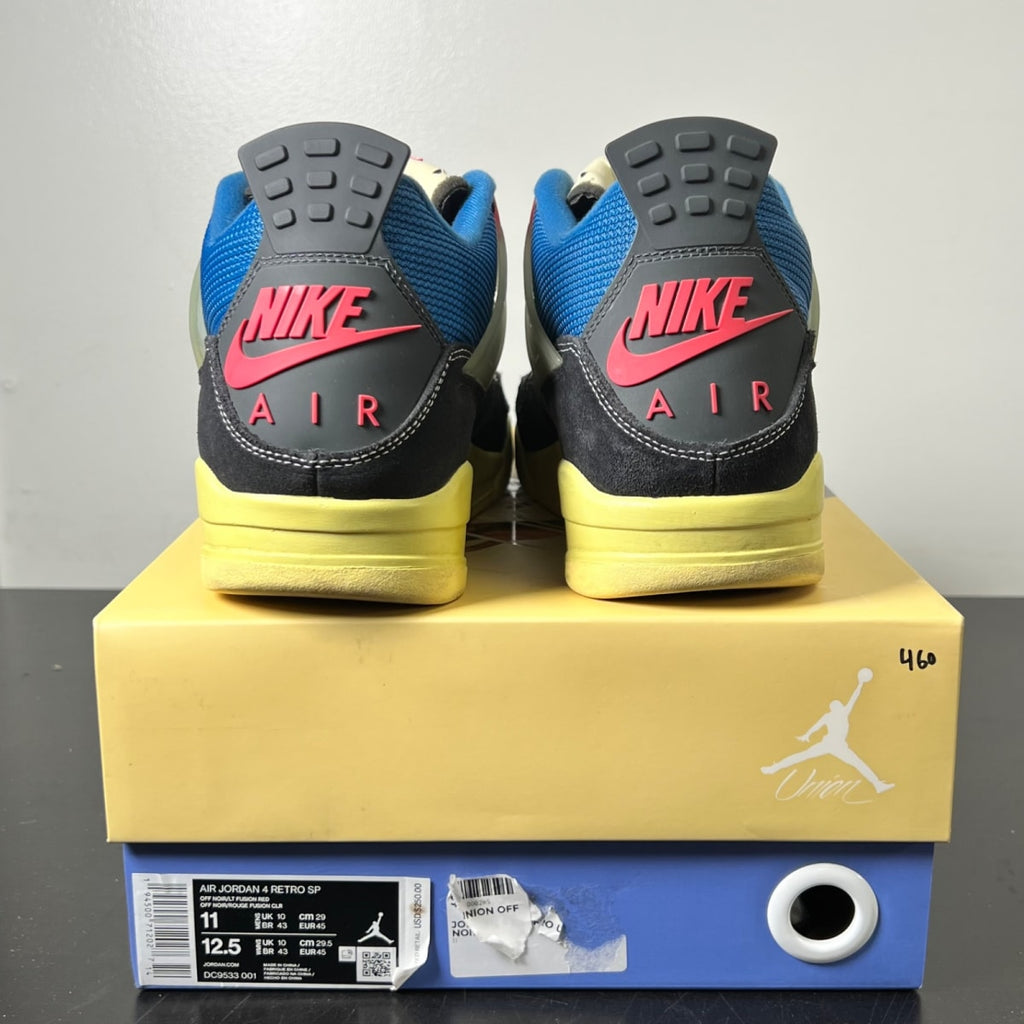 Jordan 4 Retro Union Off Noir 11 (Lightly Worn Pre-Owned)JordanOff-Noir/Brigade Blue-Dark Smoke Grey-Light Fusion Red - Image 5