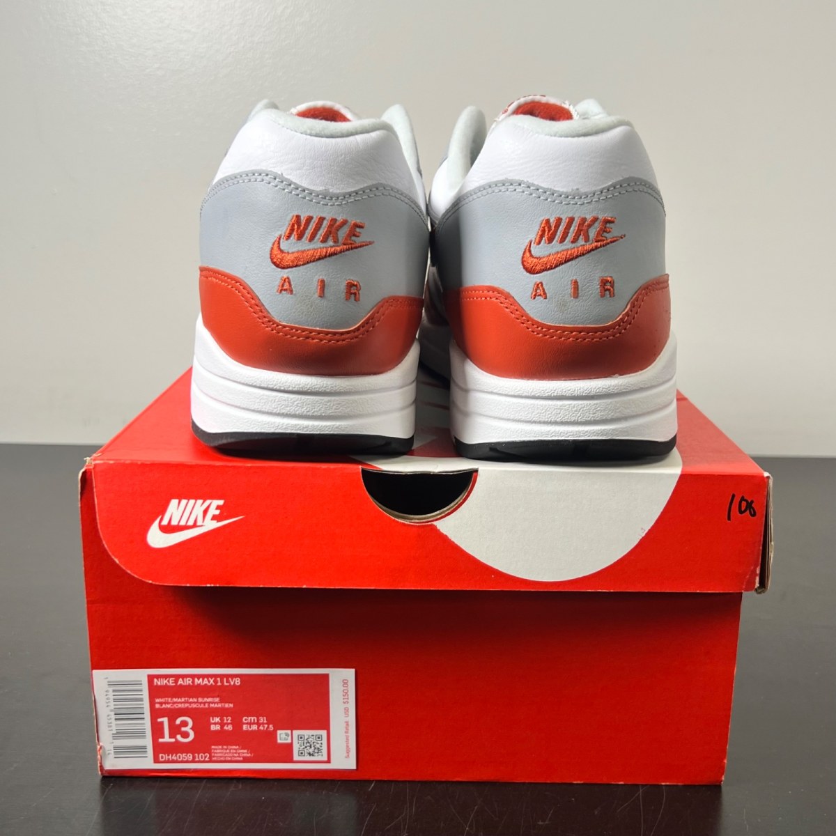 Nike Air Max 1 Martian Sunrise 13 (Lightly Worn Pre-Owned)NikeWhite/Martian Sunrise-Wolf Grey-Black - Image 4