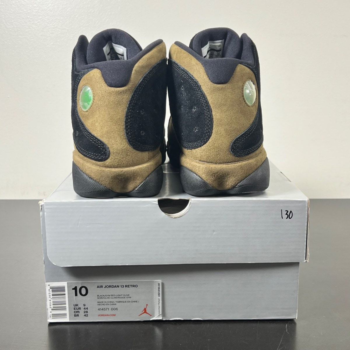 Jordan 13 Retro Olive 10 (Lightly Worn Pre-Owned)JordanBlack/True Red-Light Olive - Image 4