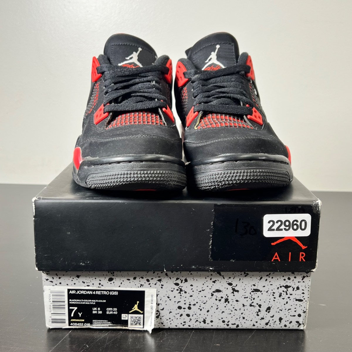 Jordan 4 Retro Red Thunder (GS) 7Y (Moderately Worn Pre-Owned)JordanBlack/Multi-Color-Multi-Color-Crimson - Image 2