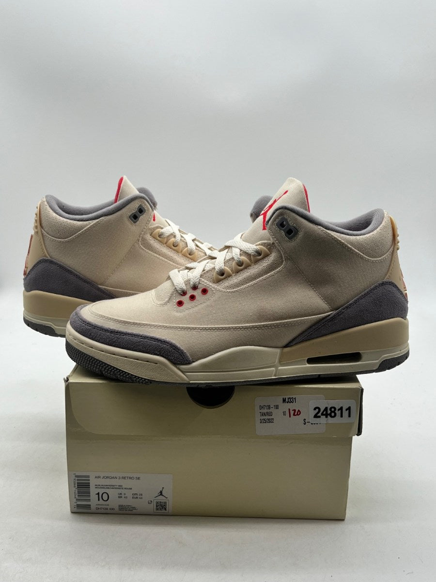 Jordan 3 Retro Muslin 10 (Lightly Worn Pre-Owned)JordanMuslin/University Red-Cement Grey-Sail - Image 1