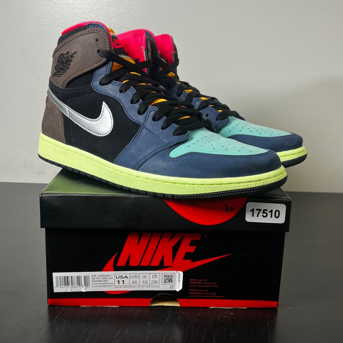 Jordan 1 Retro High Tokyo Bio Hack 11 (Lightly Worn Pre-Owned)JordanBaroque Brown/Black-Laser Orange-Racer Pink - Image 1