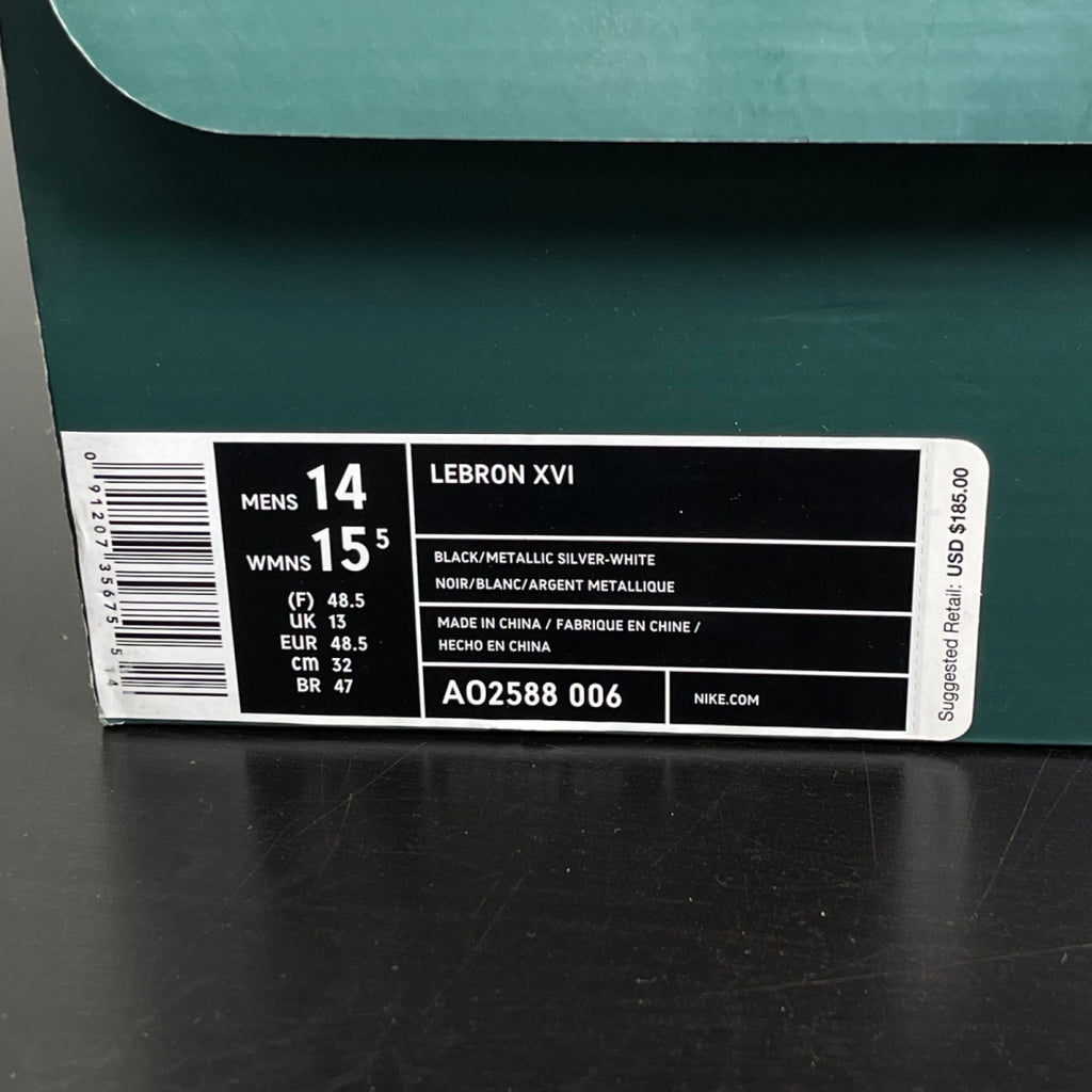Nike LeBron 16 Black Metallic Silver 14 (Moderately Worn Pre-Owned)NikeBlack/Metallic Silver-White - Image 7