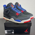 Jordan 4 Retro Rare Air (Gold Lettering) 11 (Moderately Worn Pre-Owned)JordanBlack/Fire Red/Deep Royal Blue/Dark Smoke Grey/Tech Grey - Image 1