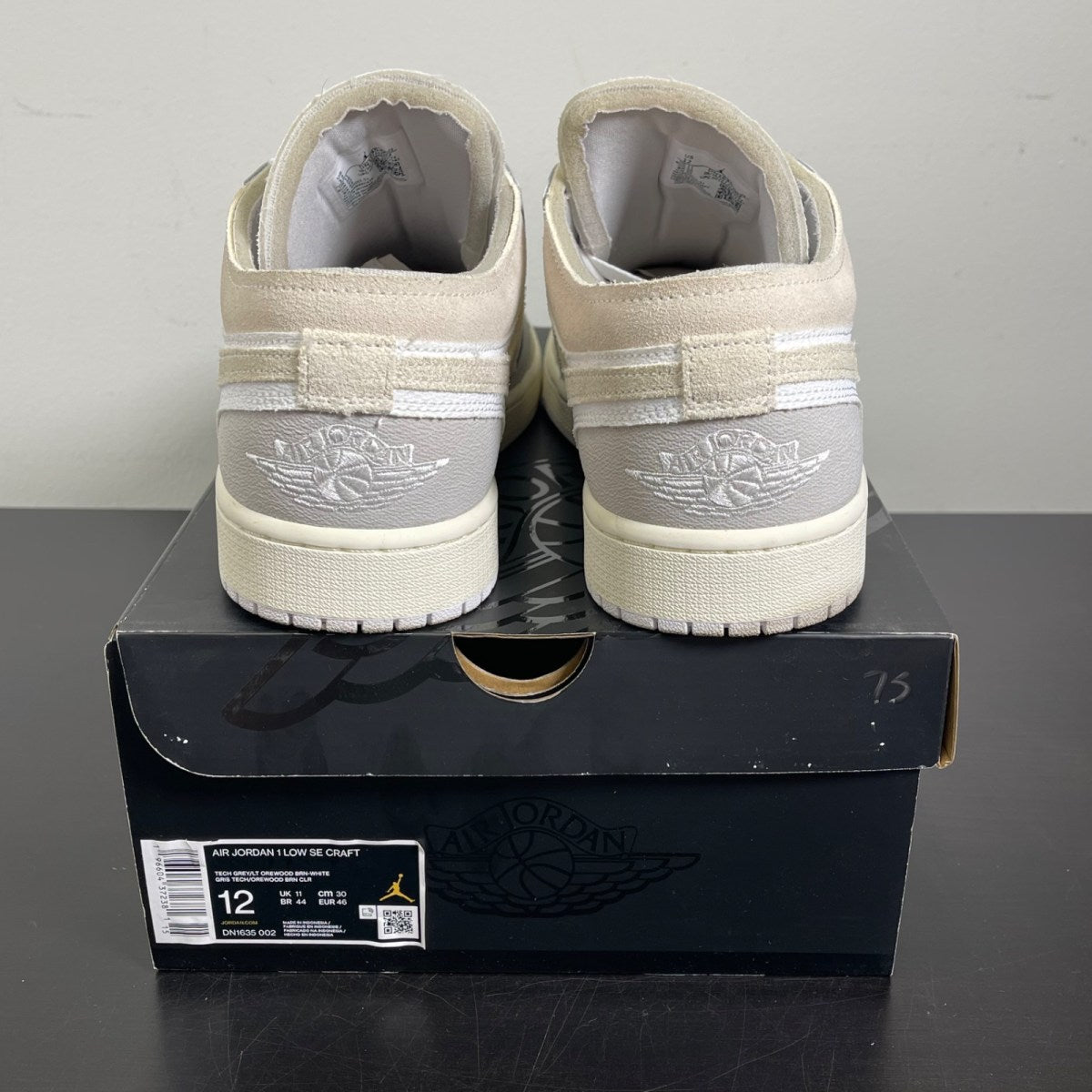 Jordan 1 Low SE Craft Inside Out Tech Grey 12 (Moderately Worn Pre-Owned)JordanTech Grey/Light Orewood Brown/White/Sail - Image 4