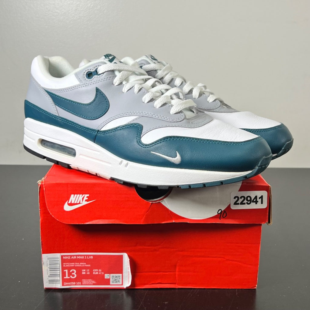 Nike Air Max 1 Dark Teal Green 13 (Lightly Worn Pre-Owned)NikeWhite/Dark Teal Green-Wolf Grey-Black - Image 1