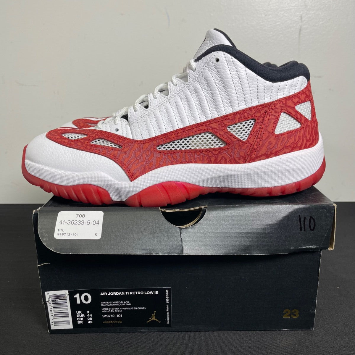 Jordan 11 Retro Low IE White Gym Red (Size 10) - aux