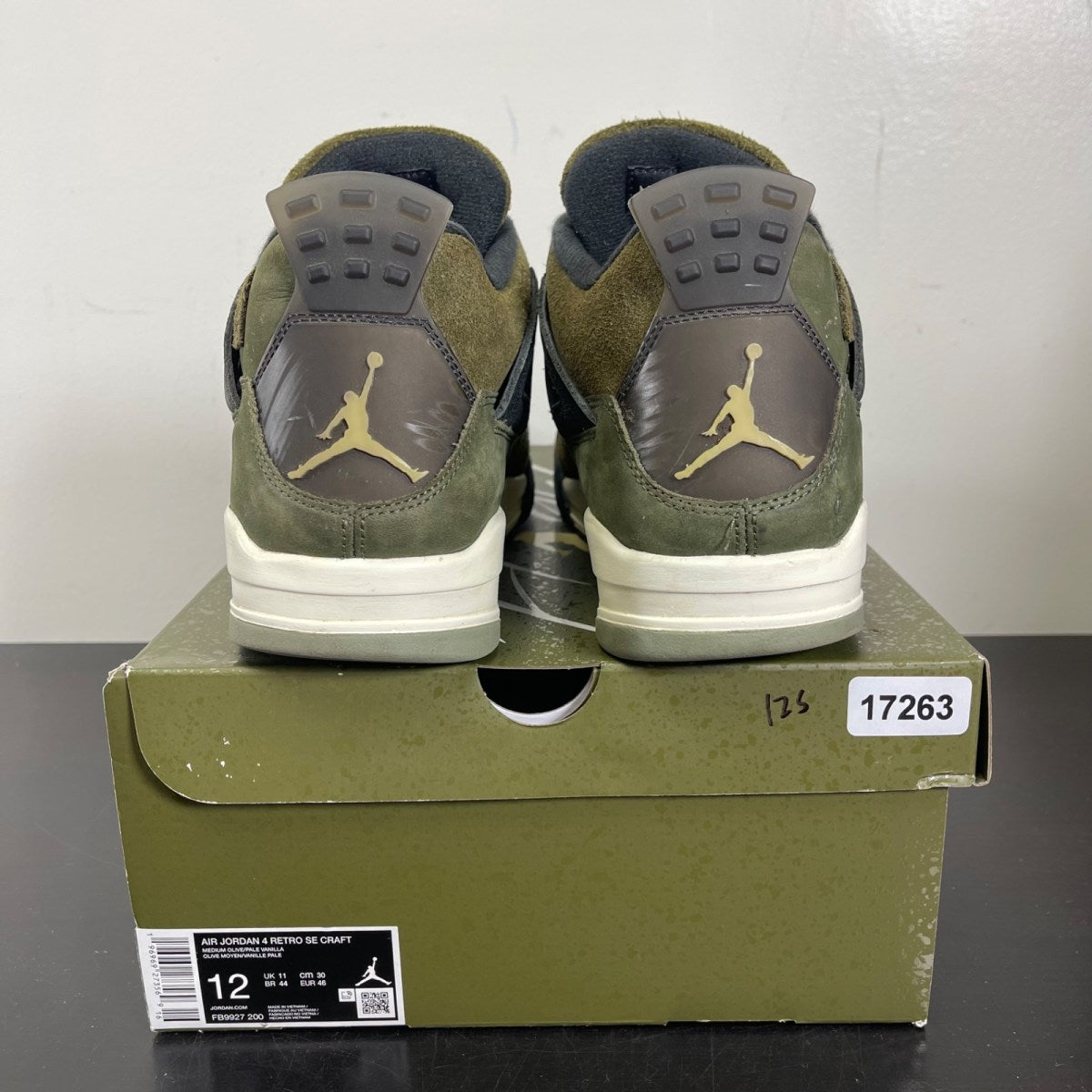 Jordan 4 Retro SE Craft Medium Olive 12 (Moderately Worn Pre-Owned)JordanMedium Olive/Pale Vanilla/Khaki/Black/Sail - Image 4