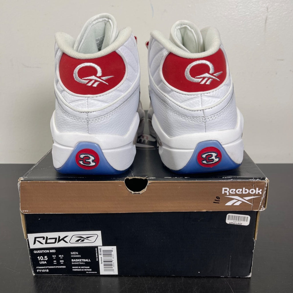 Reebok Question Mid Red Toe 25th Anniversary 10.5 (Moderately Worn Pre-Owned)ReebokWhite/White-Red - Image 4