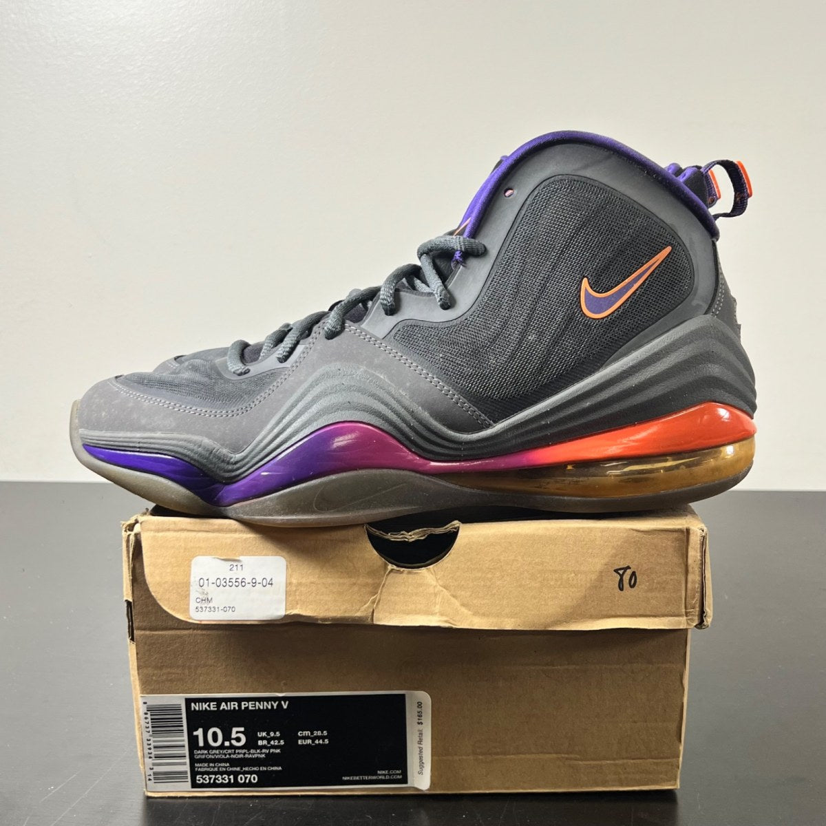 Nike Penny V Phoenix Suns 10.5 (Moderately Worn Pre-Owned)NikeDark Grey/Black-Rave Pink-Court Purple - Image 3