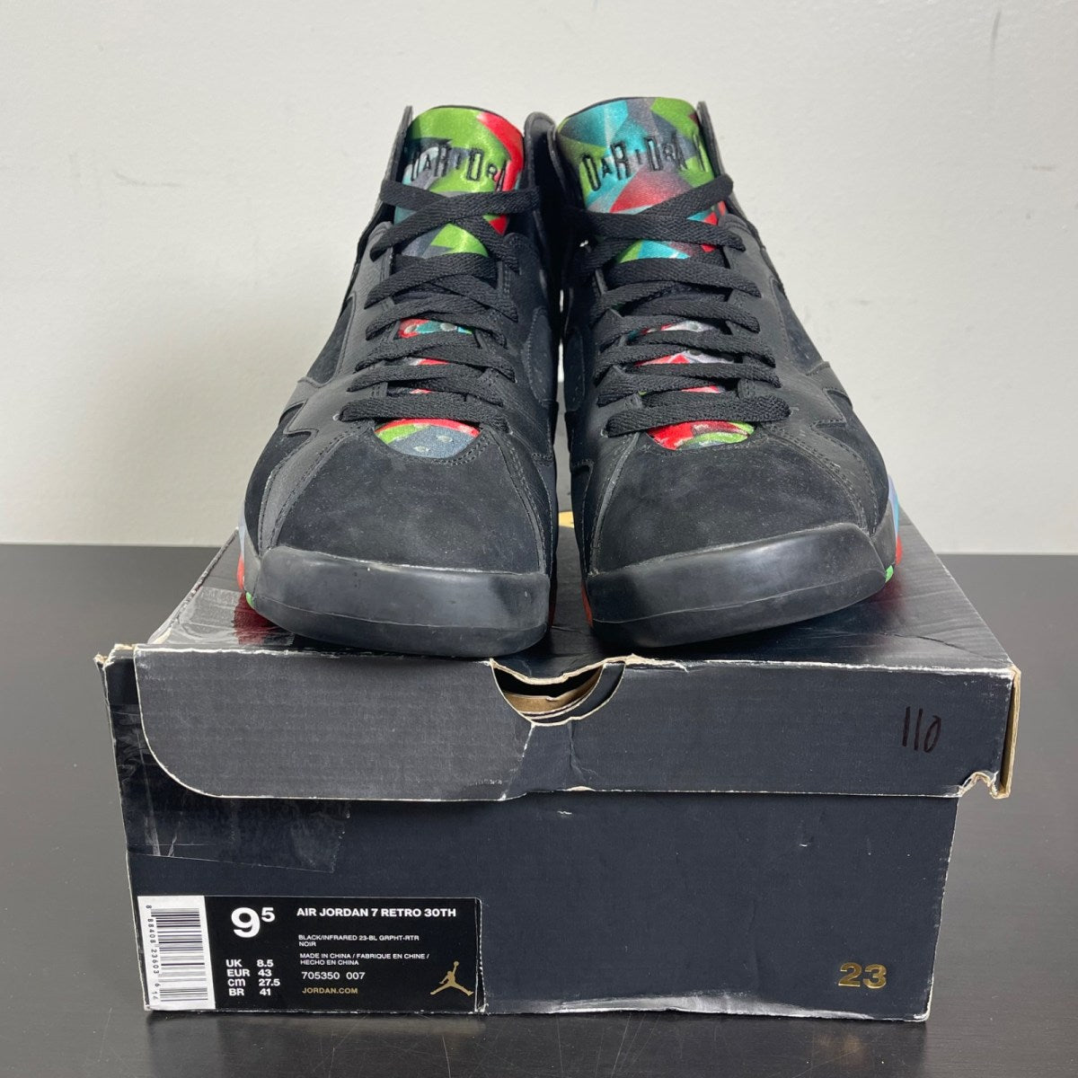 Jordan 7 Retro Barcelona Nights 9.5 (Moderately Worn Pre-Owned)JordanBlack/Blue Graphite-Retro-Infrared 23 - Image 2