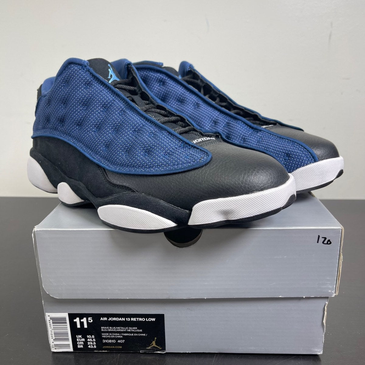 Jordan 13 Retro Low Brave Blue 11.5 (Moderately Worn Pre-Owned)JordanBrave Blue/Metallic Silver-Black - Image 1