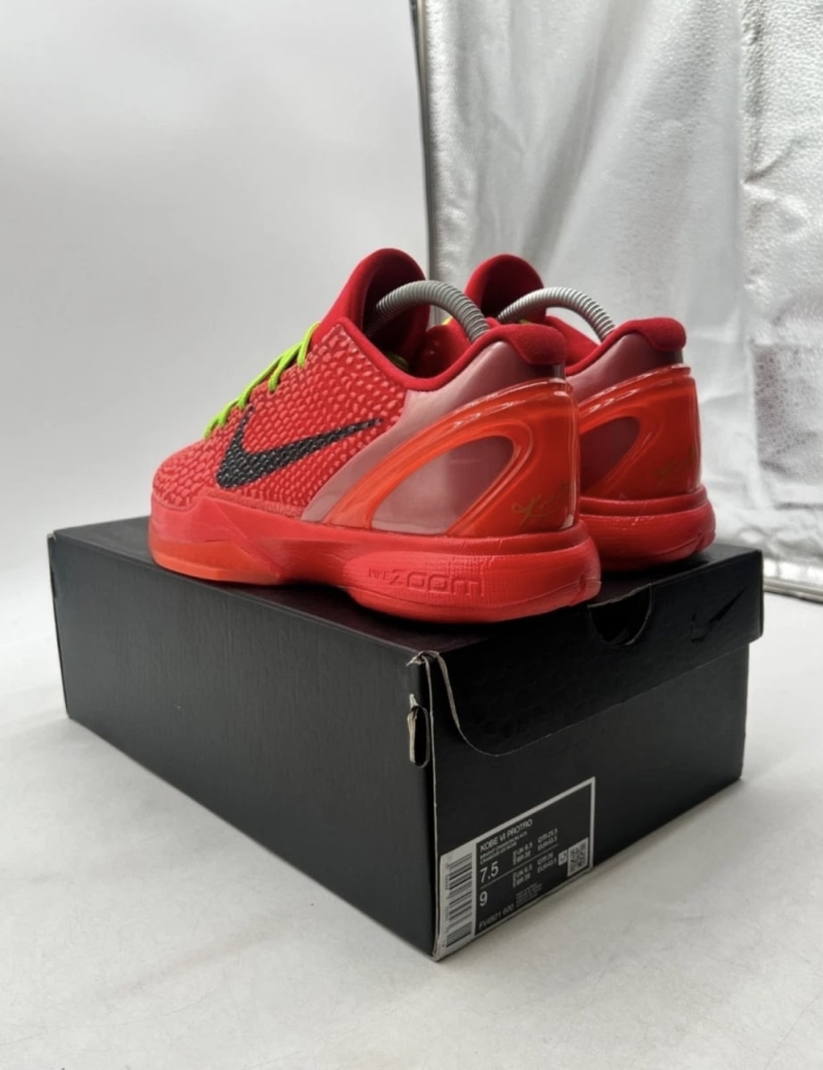 Nike Kobe 6 Protro Reverse Grinch 7.5 (Lightly Worn Pre-Owned)NikeBright Crimson/Black/Electric Green - Image 4