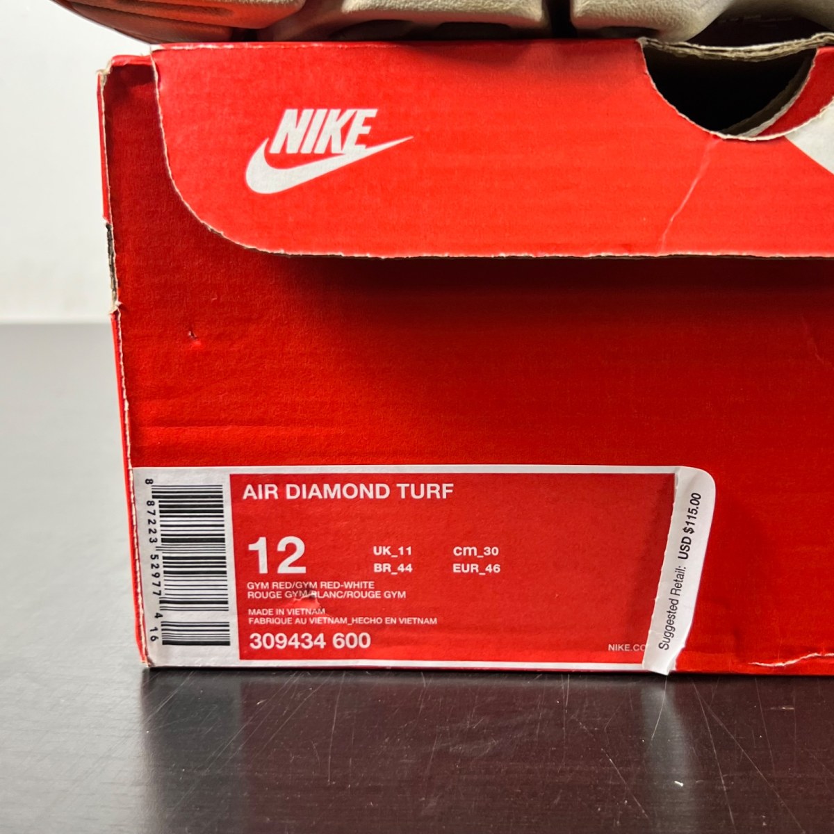 Nike Air Diamond Turf Deion Sanders 12 (Moderately Worn Pre-Owned)NikeGym Red/Gym Red-White - Image 4