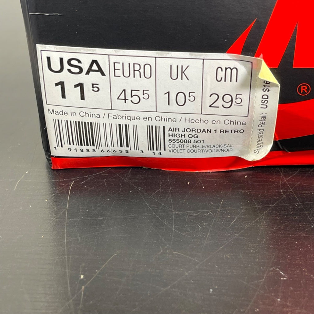 Jordan 1 Retro High Court Purple 11.5 (Moderately Worn Pre-Owned)JordanCourt Purple/Black-Sail - Image 7