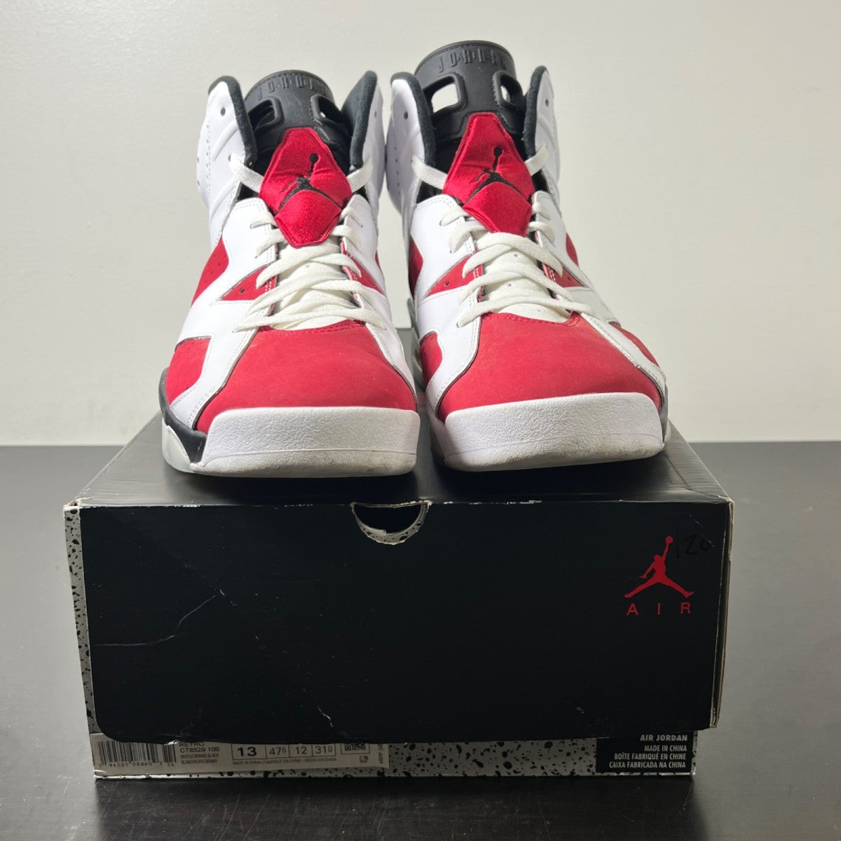 Jordan 6 Retro Carmine (2021) 13 (Moderately Worn Pre-Owned)JordanWhite/Black-Carmine - Image 2