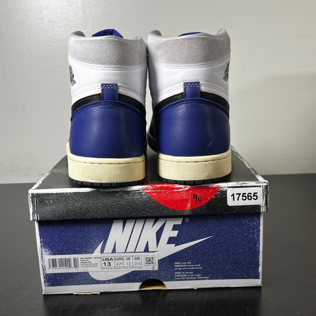Jordan 1 Retro High OG Rare Air 13 (Moderately Worn Pre-Owned)JordanWhite/Black-Neutral Grey-Deep Royal Blue-Muslin - Image 5