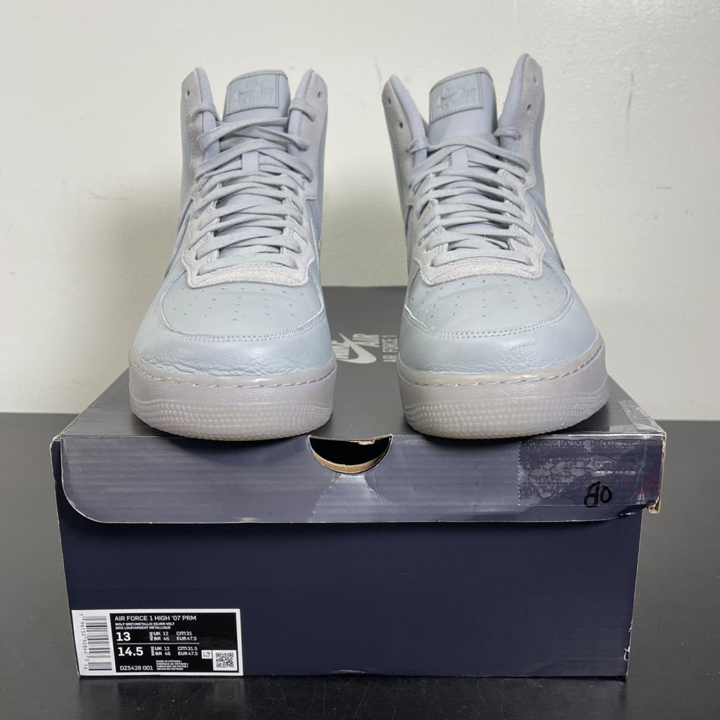 Nike Air Force 1 High Wolf Grey 13 (Moderately Worn Pre-Owned)NikeWolf Grey/Metallic Silver-Volt - Image 2