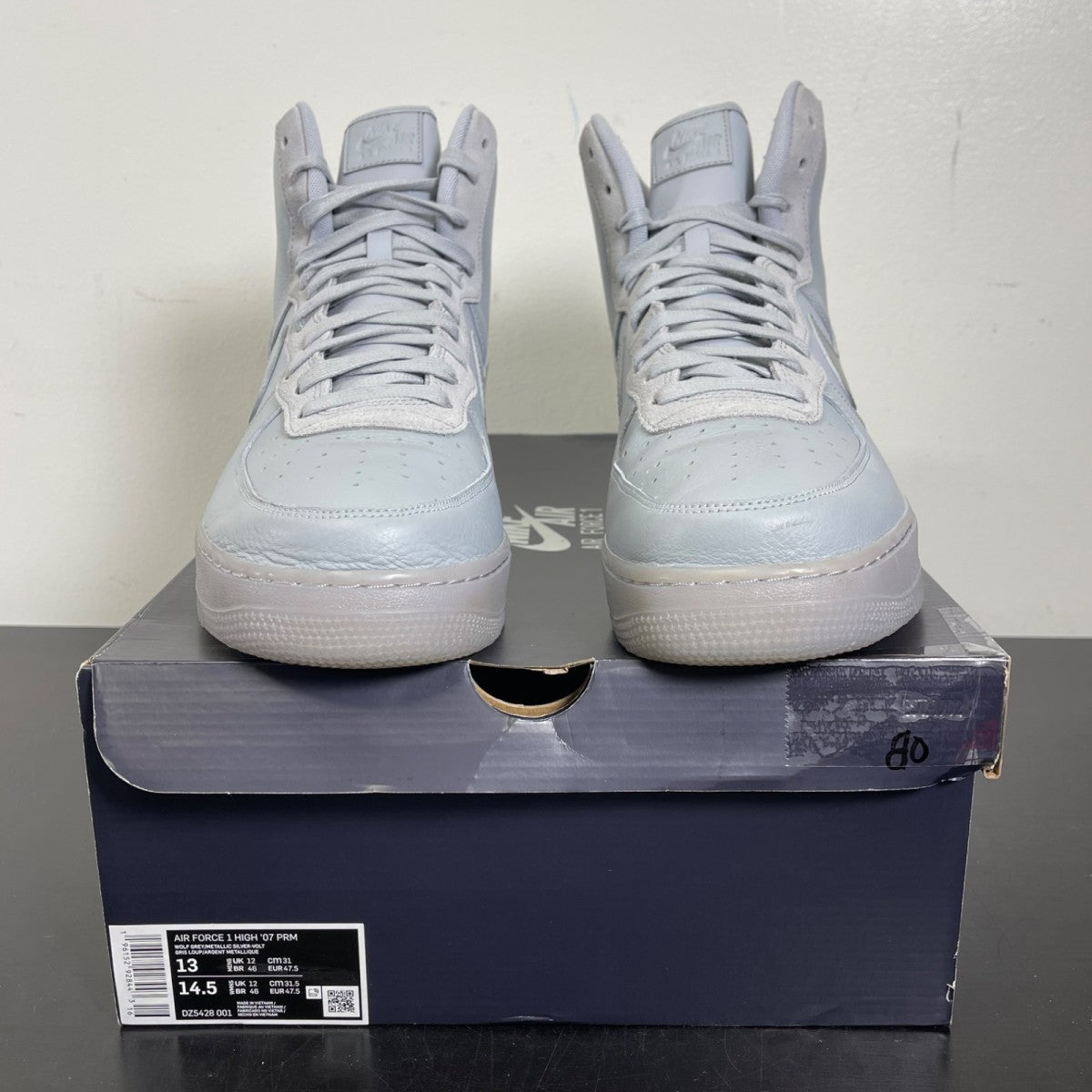 Nike Air Force 1 High Wolf Grey 13 (Moderately Worn Pre-Owned)NikeWolf Grey/Metallic Silver-Volt - Image 2