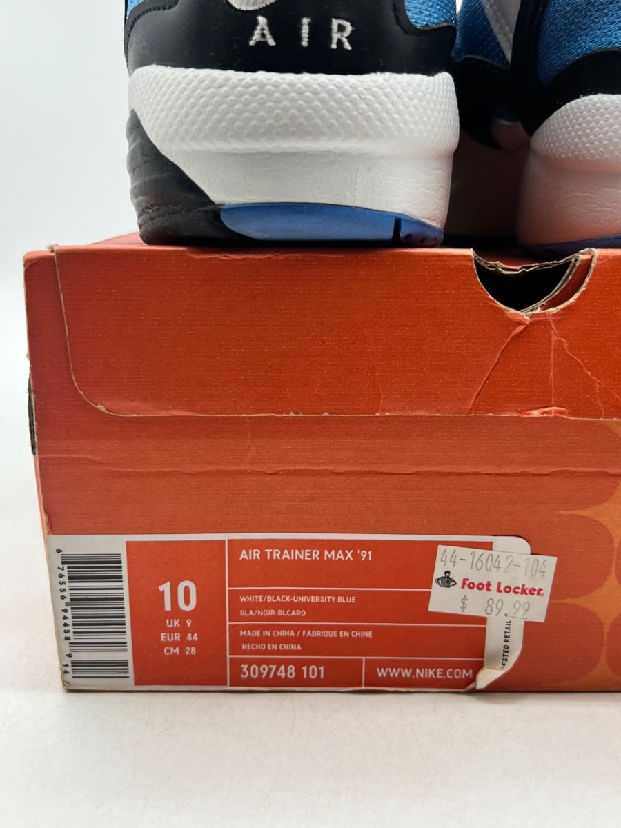 Nike Air Trainer Max 91 White Black Uni Blue 10 (Moderately Worn Pre-Owned)NikeWhite/Black-University Blue - Image 6