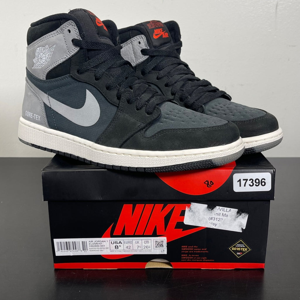 Jordan 1 Retro High Element Gore-Tex Black Particle Grey 8.5 (Moderately Worn Pre-Owned)JordanBlack/Chile Red/Particle Grey/Sail - Image 1