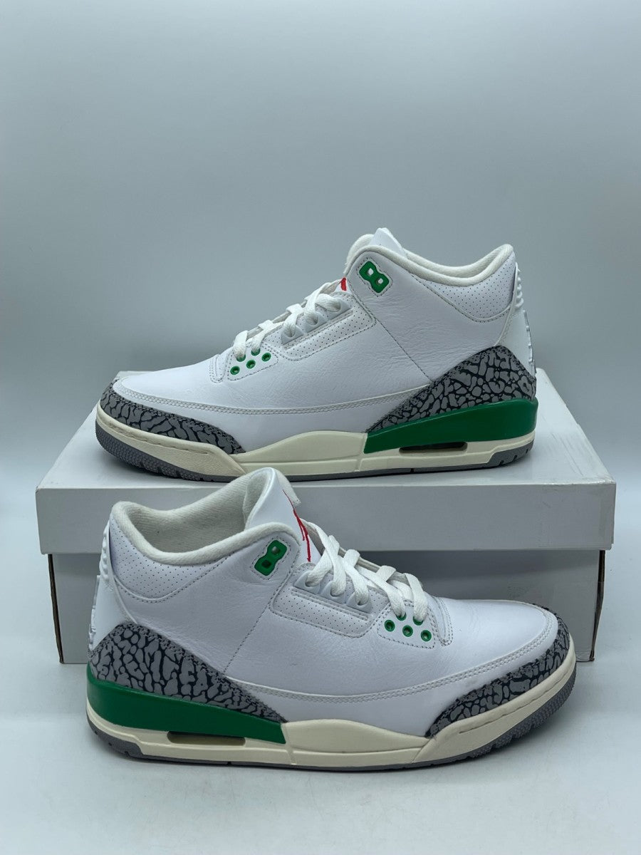 Jordan 3 Retro Lucky Green (Women's) 9.5W (Moderately Worn Pre-Owned)JordanWhite/Lucky Green/Varsity Red/Cement Grey/Sail - Image 1