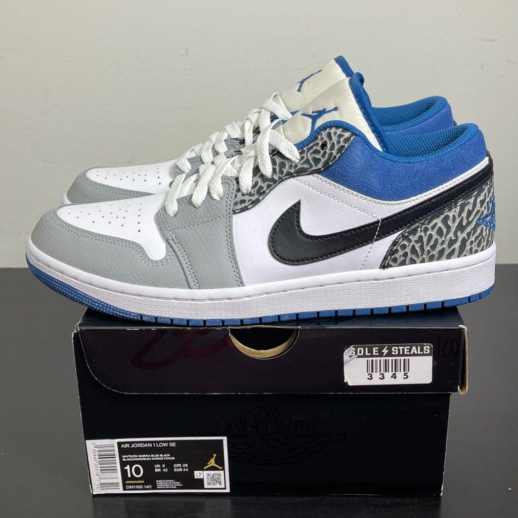 Jordan 1 Low SE True Blue 10 (Moderately Worn Pre-Owned)JordanWhite/Grey-True Blue-Black - Image 3