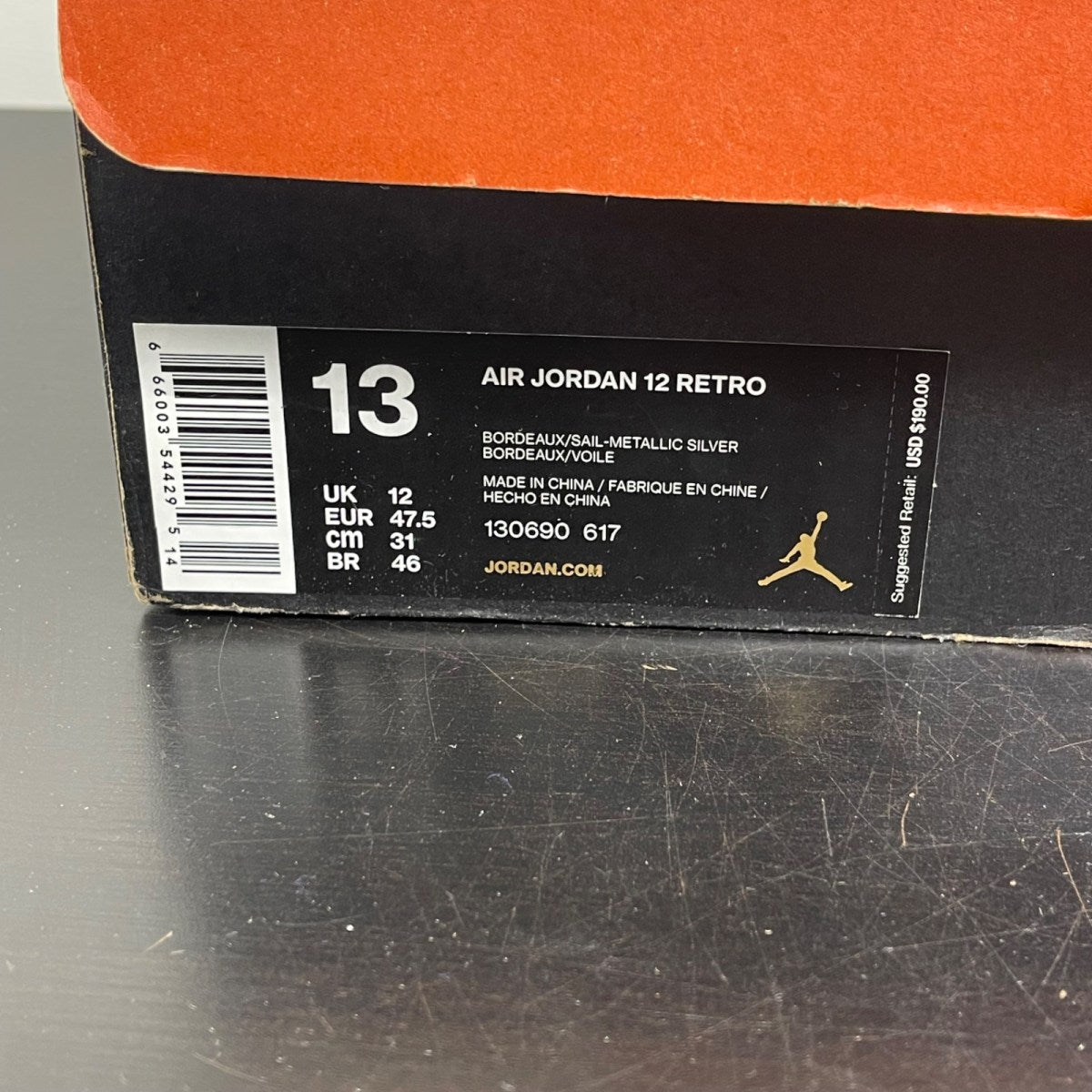 Jordan 12 Retro Bordeaux 13 (Moderately Worn Pre-Owned)JordanBordeaux/Sail-Metallic Silver - Image 7
