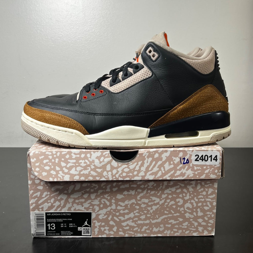 Jordan 3 Retro Desert Elephant 13 (Moderately Worn Pre-Owned)JordanBlack/Rush Orange/Fossil Stone/Sail - Image 3