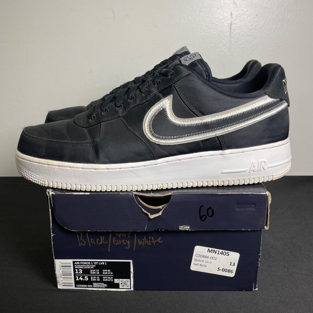 Nike Air Force 1 Low Reverse Stitch Black (Size 13) - aux