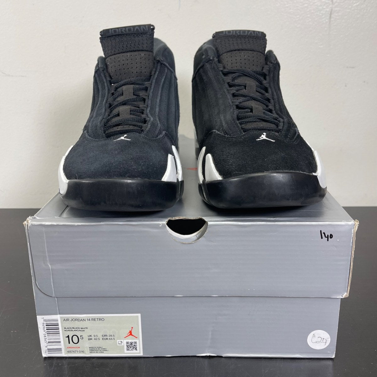 Jordan 14 Retro Black White 10.5 (Moderately Worn Pre-Owned)JordanBlack/Black/White/University Red - Image 2