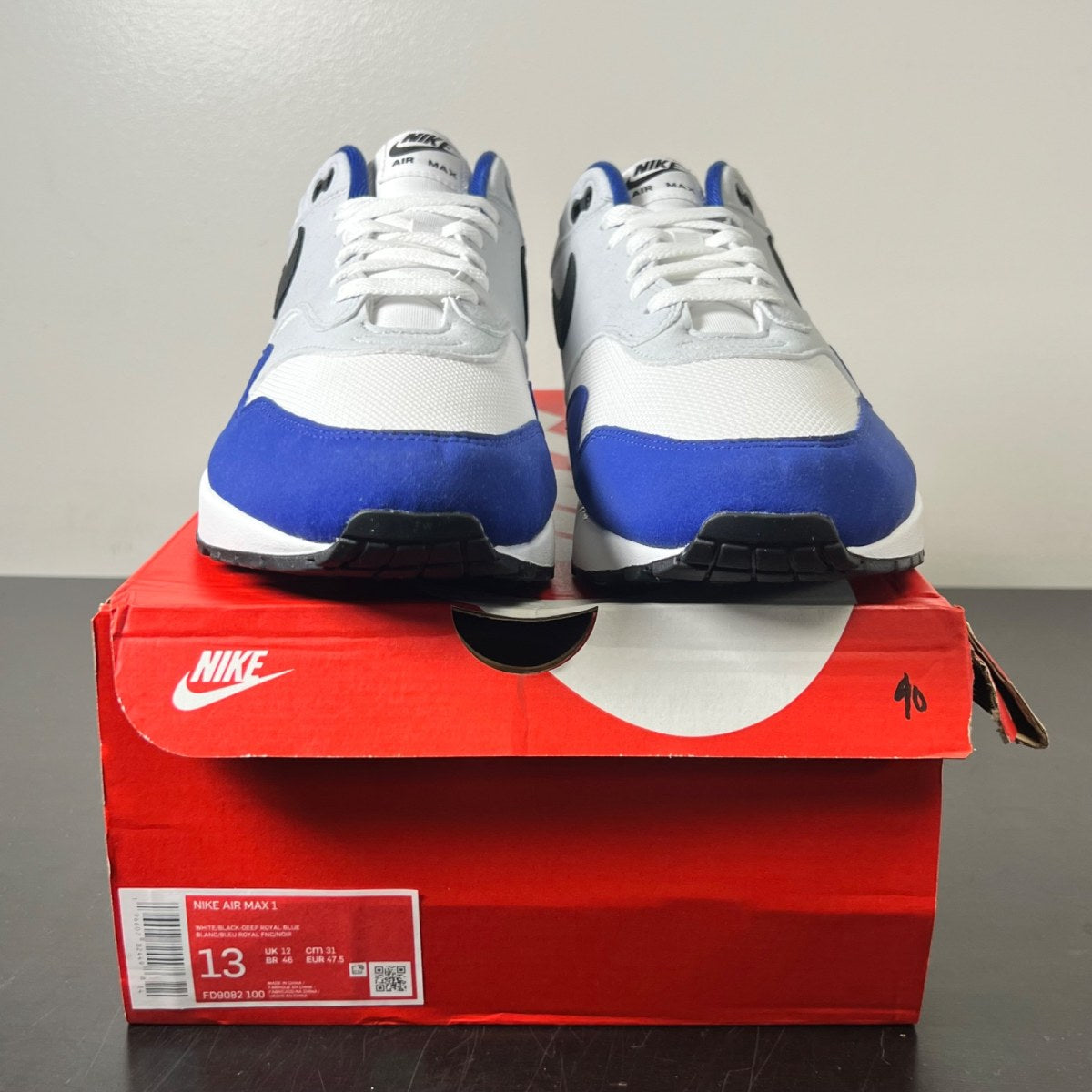 Nike Air Max 1 Deep Royal Blue 13 (Lightly Worn Pre-Owned)NikeWhite/Black/Deep Royal Blue - Image 2