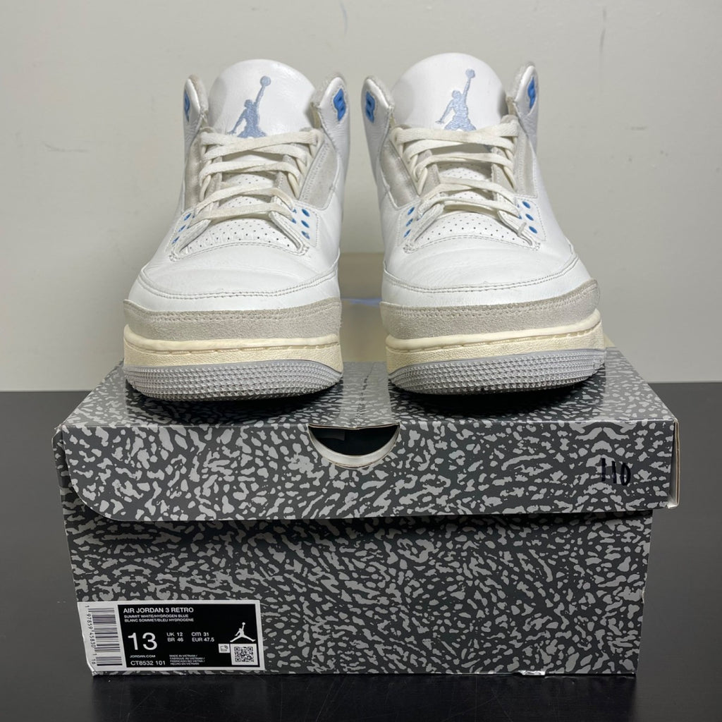 Jordan 3 Retro Lucky Shorts 13 (Moderately Worn Pre-Owned)JordanSummit White/Hydrogen Blue-Legend Blue-Photon Dust-Pure Platinum-Sail - Image 2