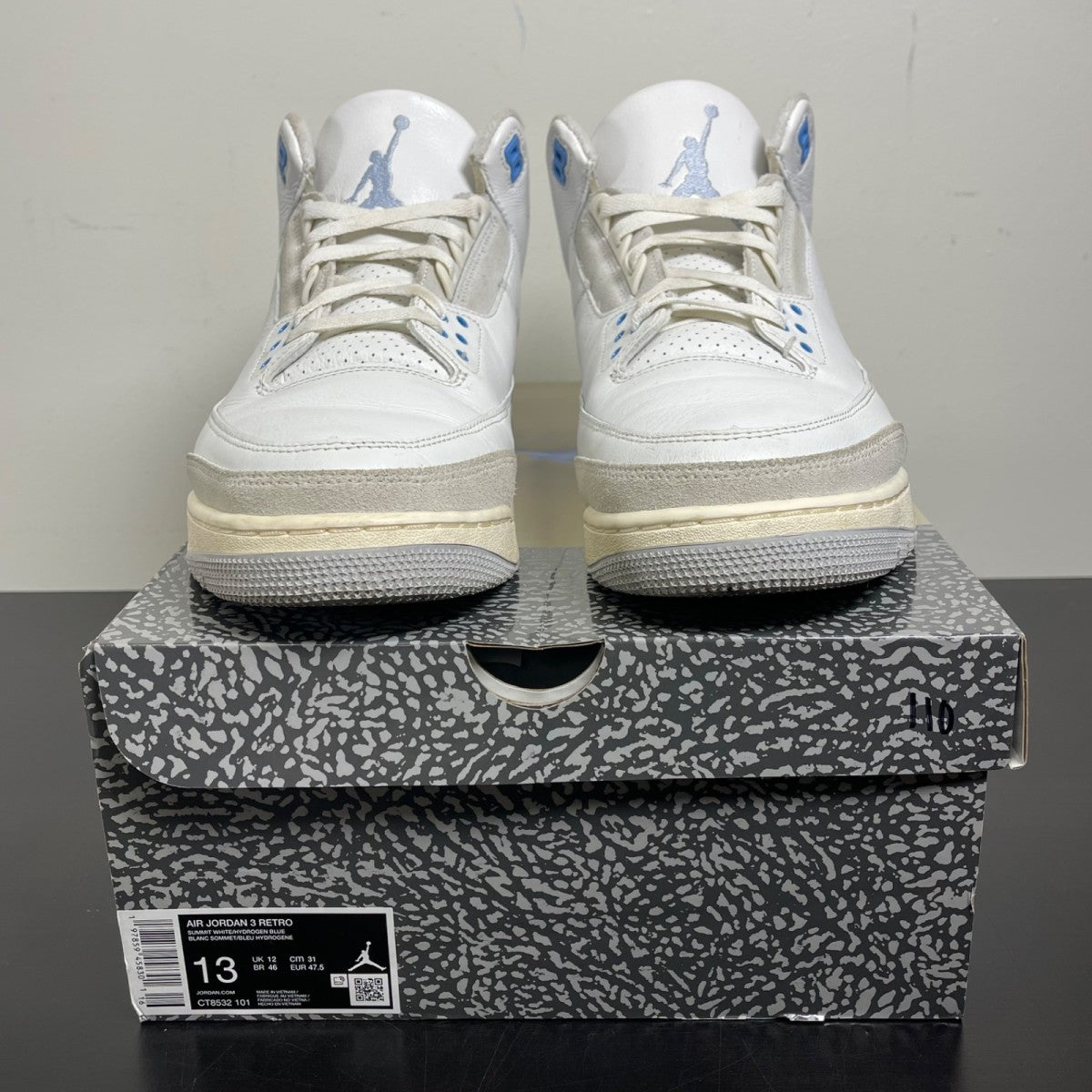 Jordan 3 Retro Lucky Shorts 13 (Moderately Worn Pre-Owned)JordanSummit White/Hydrogen Blue-Legend Blue-Photon Dust-Pure Platinum-Sail - Image 2