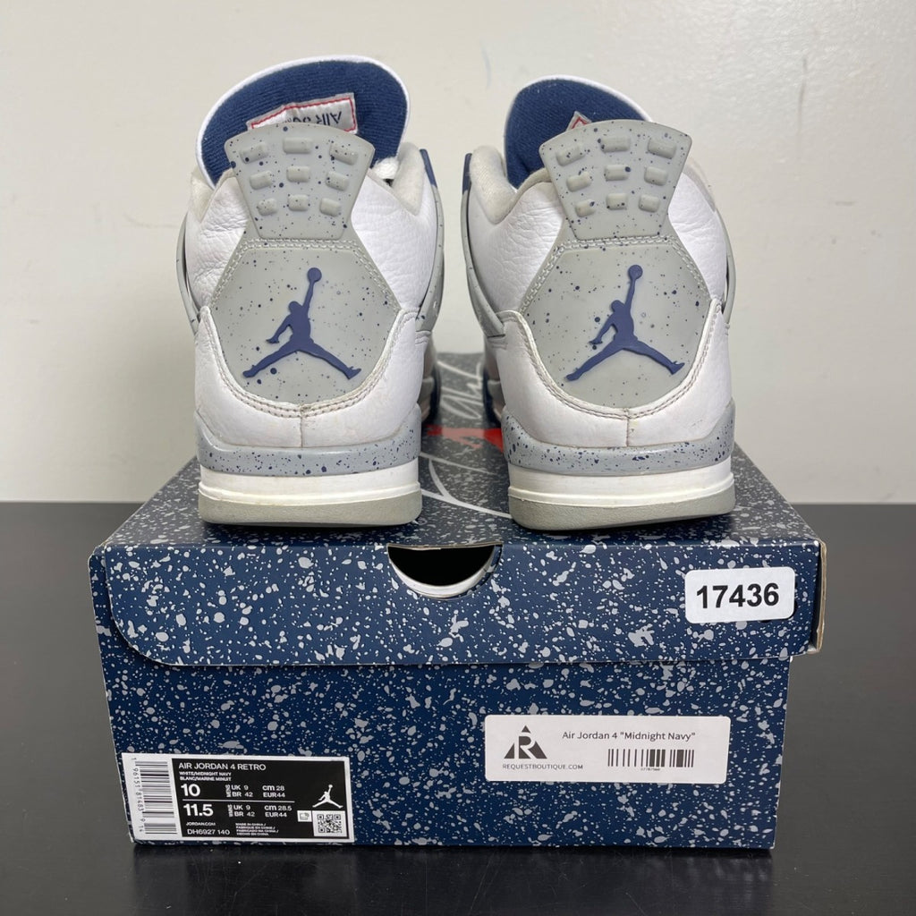 Jordan 4 Retro Midnight Navy 10 (Moderately Worn Pre-Owned)JordanWhite/Midnight Navy/Light Smoke Grey-Fire Red - Image 4