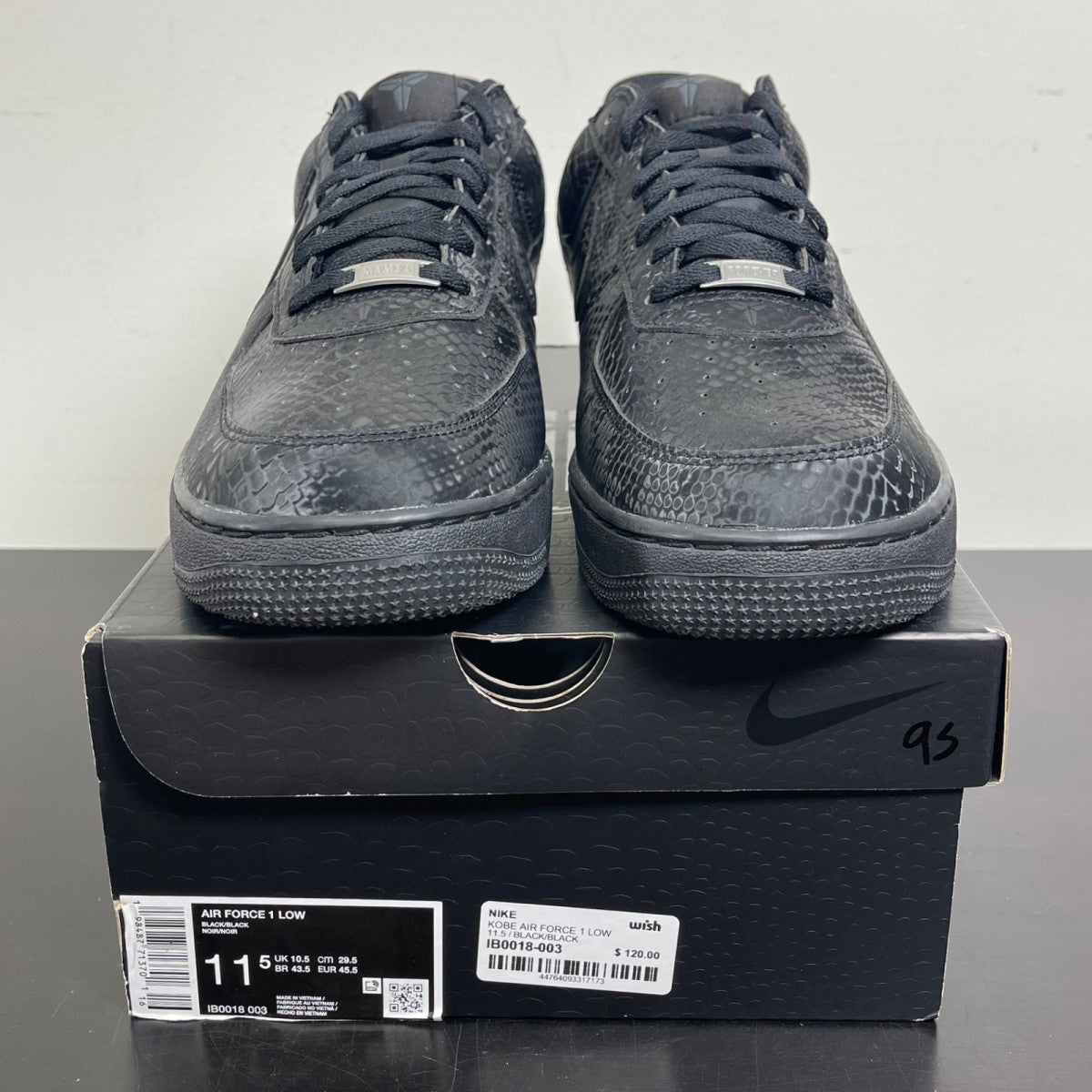 Nike Air Force 1 Low Kobe Bryant Forever Black 11.5 (Moderately Worn Pre-Owned)NikeBlack/Black - Image 2