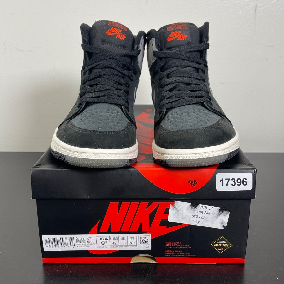 Jordan 1 Retro High Element Gore-Tex Black Particle Grey 8.5 (Moderately Worn Pre-Owned)JordanBlack/Chile Red/Particle Grey/Sail - Image 2