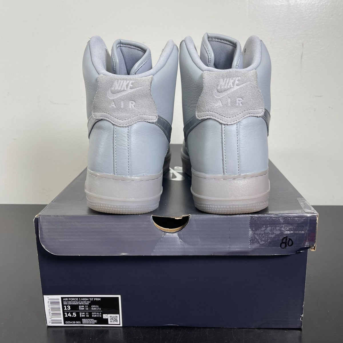 Nike Air Force 1 High Wolf Grey 13 (Moderately Worn Pre-Owned)NikeWolf Grey/Metallic Silver-Volt - Image 4