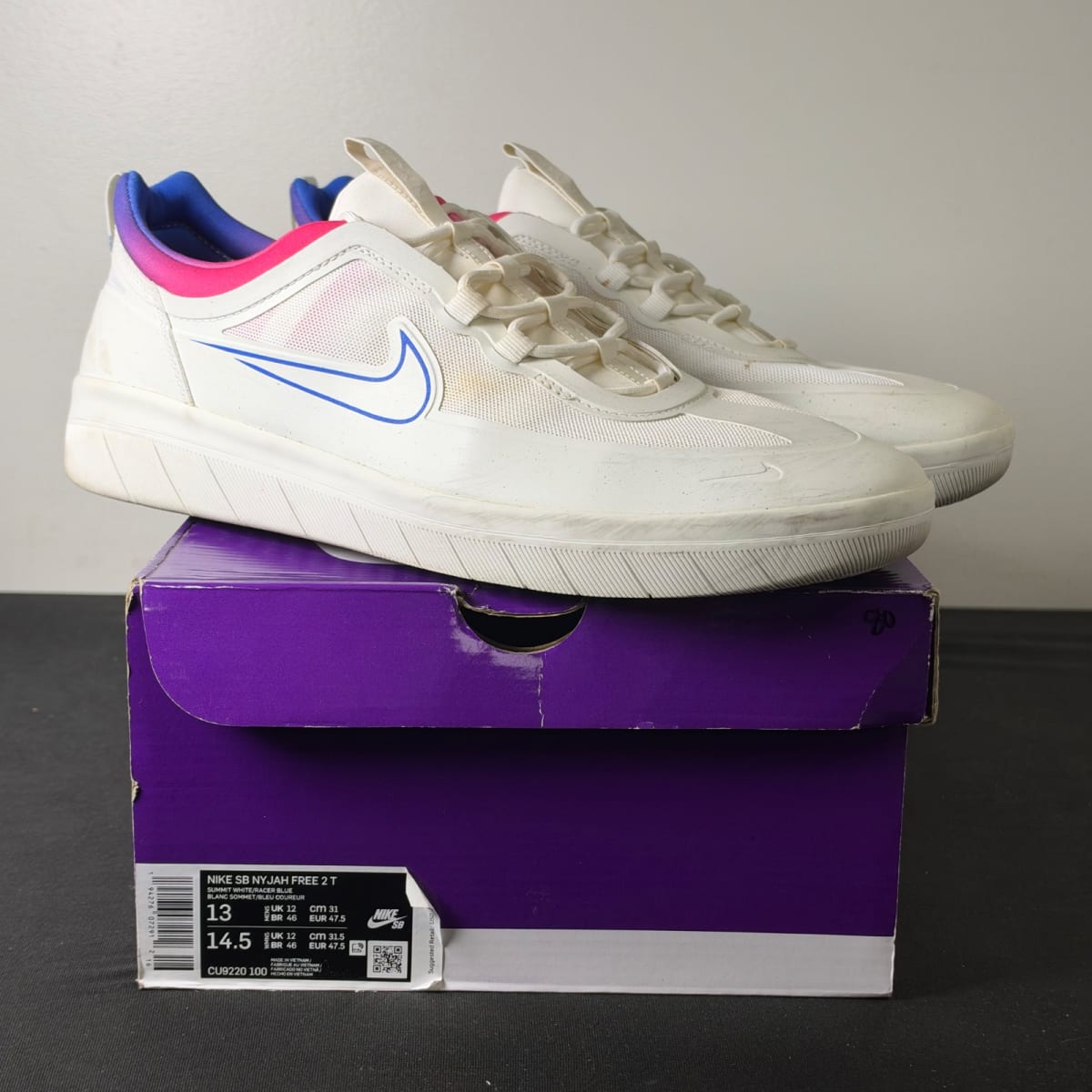 Nike SB Nyjah Free 2 Summit White Pink Blast Racer Blue (Size 13) - aux