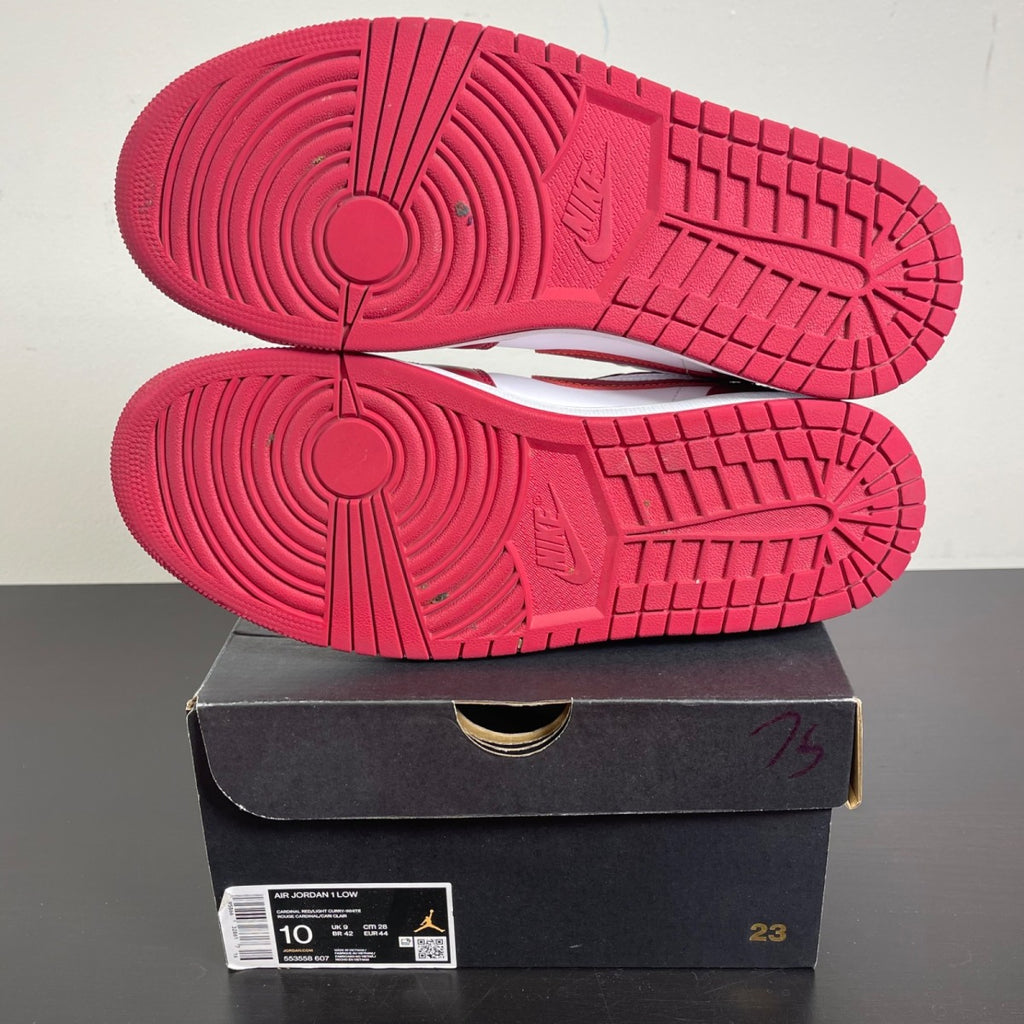 Jordan 1 Low Cardinal Red 10 (Moderately Worn Pre-Owned)JordanCardinal Red/White/Light Curry - Image 5