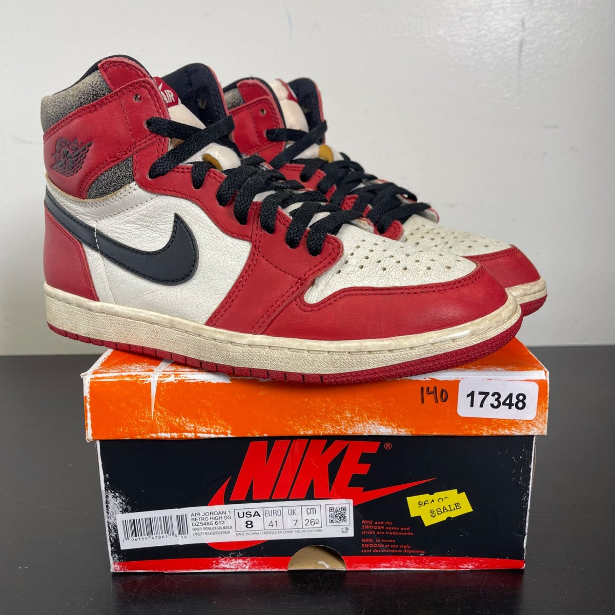 Jordan 1 Retro High OG Chicago Lost and Found 8 (Moderately Worn Pre-Owned)JordanVarsity Red/Black-Sail-Muslin - Image 1