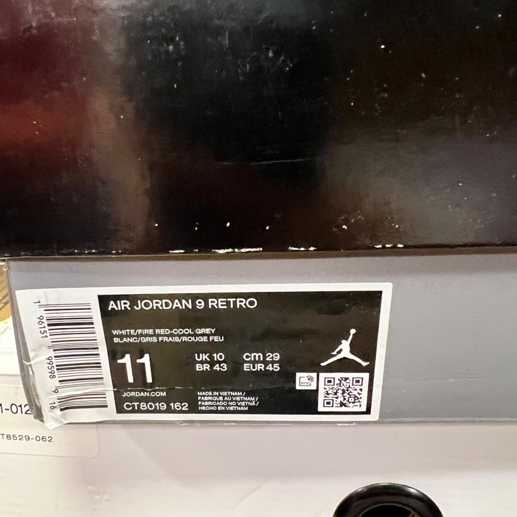 Jordan 9 Retro Fire Red 11 (Lightly Worn Pre-Owned)JordanWhite/Fire Red/Cool Grey - Image 6