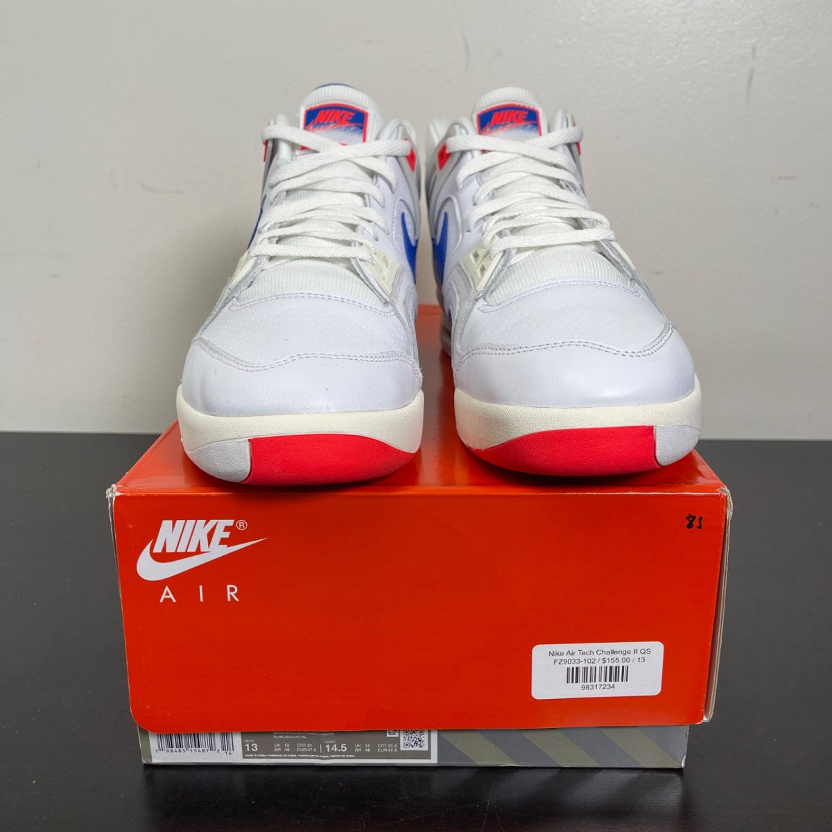 Nike Air Tech Challenge II Pixel Court (2025) 13 (Moderately Worn Pre-Owned)NikeWhite/Royal Blue/Laser Crimson/Pale Ivory/Platinum Tint - Image 2